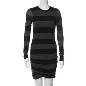 A.L.C. Black Charcoal Wide Striped Long Sleeve Stretch Body Con Mini Dress